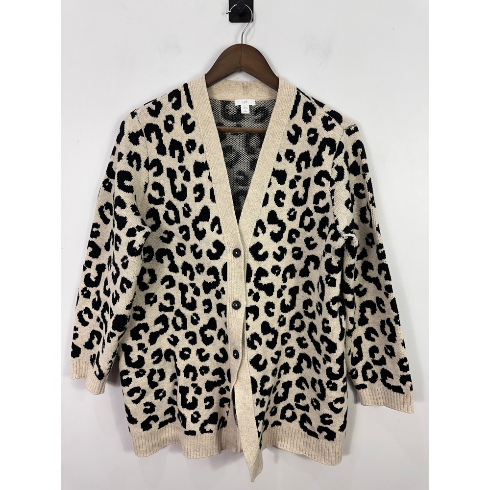 J. Jill Cardigan Sweater Womens LP Large Petite Leopard Print Button Front